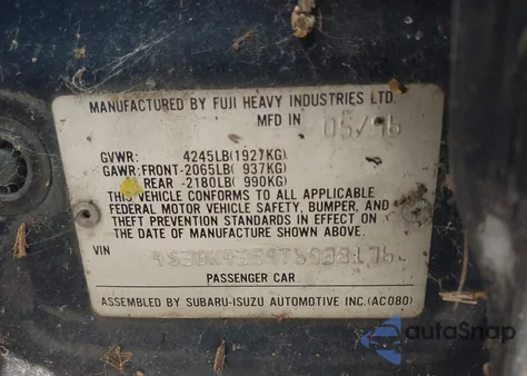 1996 Subaru Legacy L from USA, damaged, VIN 4S3BK4359T6938176